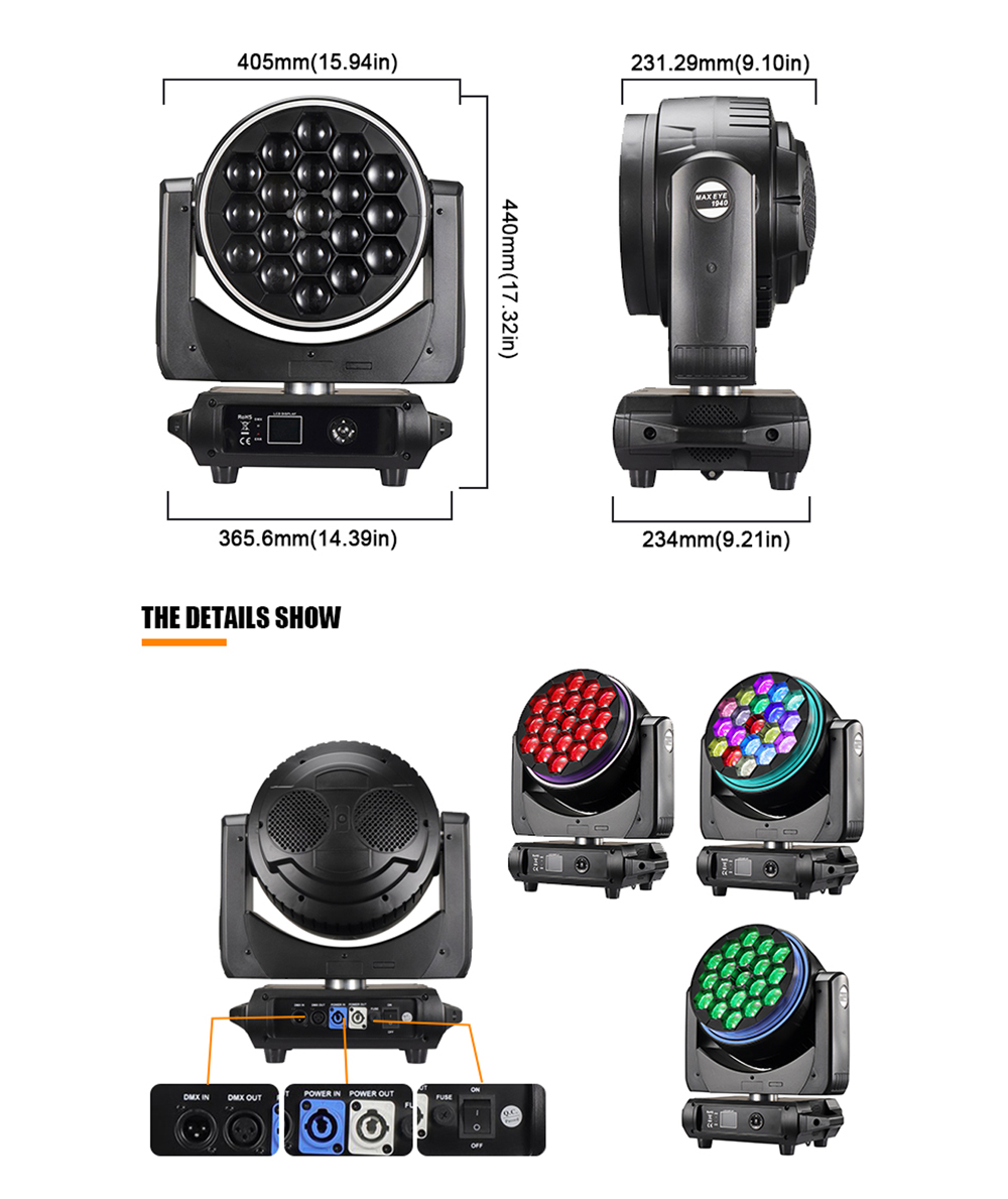  Stage Effect 19pcs 40W LED Moving Head Wash Light FD-LM1940